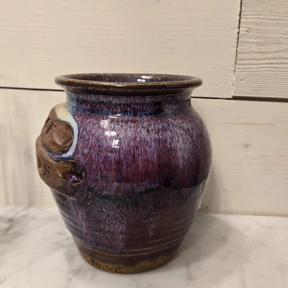 Handcrafted Studio Pottery Ceramic Vase - Blue, Brown and Purple